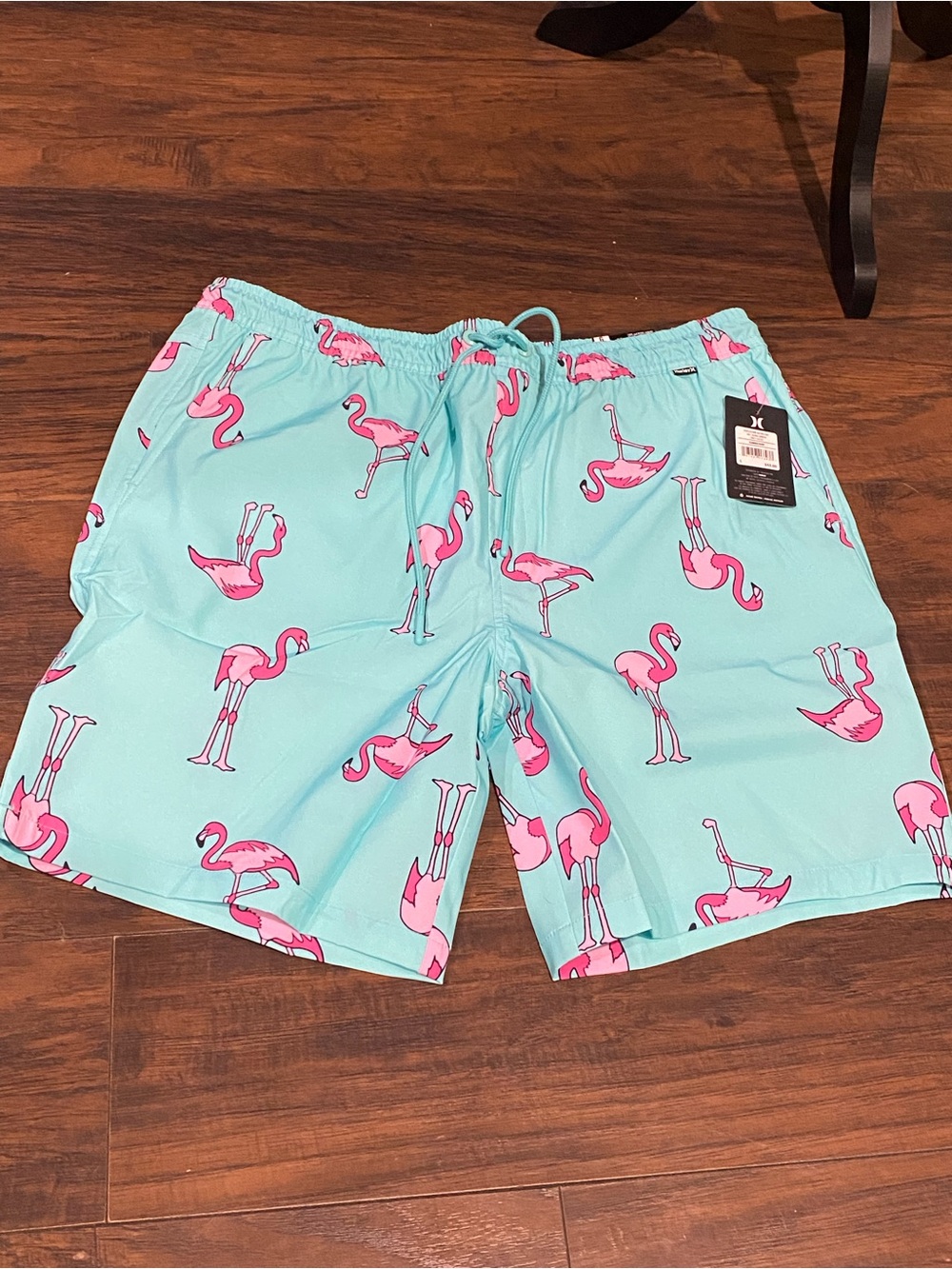 Hurley Aqua Blue Swim Shorts with Pink Flamingo Print